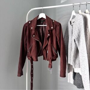 Brown Faux Suede Moto Jacket